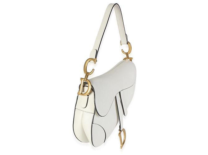 Borsa Saddle Media in pelle di vitello granulata bianca Christian Dior - vista 2