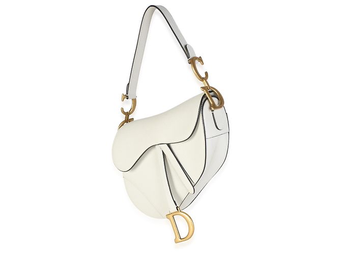 Borsa Saddle Media in pelle di vitello granulata bianca Christian Dior - vista 3