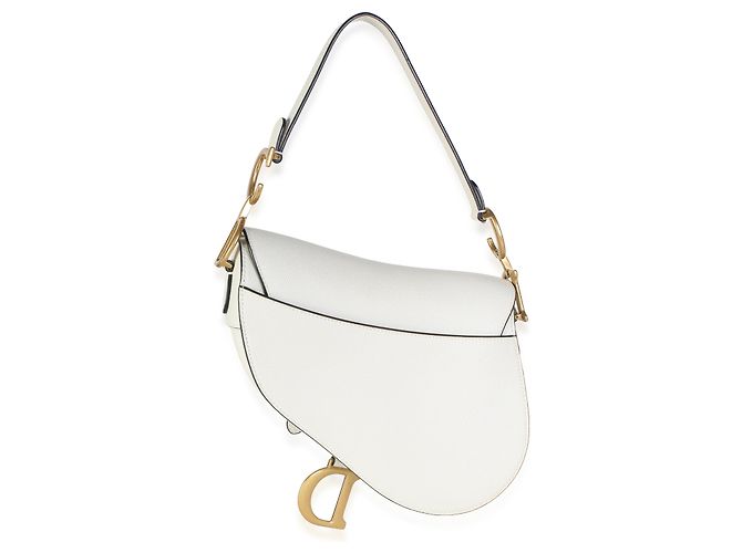Borsa Saddle Media in pelle di vitello granulata bianca Christian Dior - vista 4
