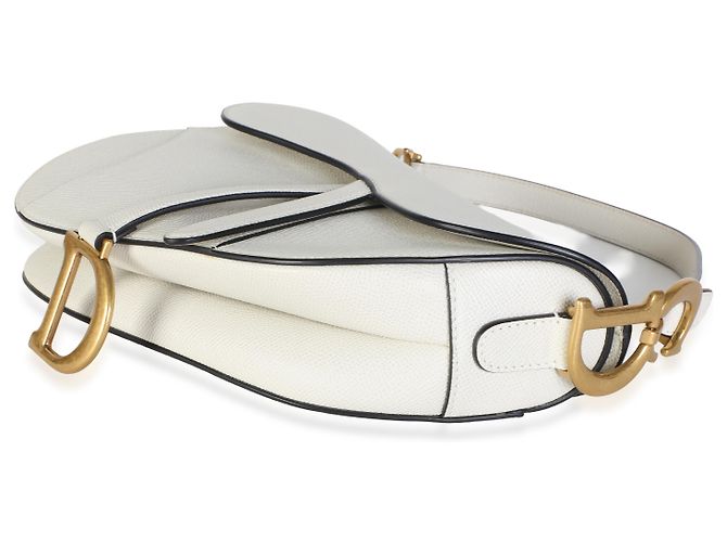 Borsa Saddle Media in pelle di vitello granulata bianca Christian Dior - vista 6
