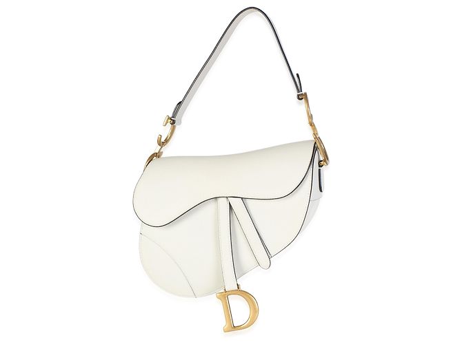Borsa Saddle Media in pelle di vitello granulata bianca Christian Dior - vista 8