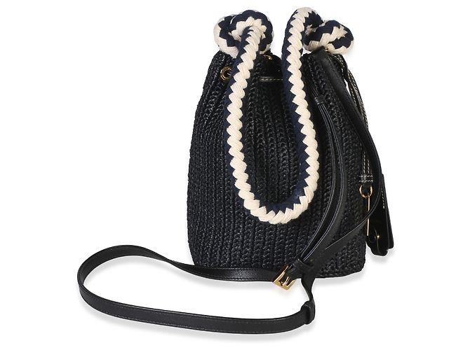 Prada Mini Borsa Secchiello in Crochet Effetto Raphia Nero con Coulisse - vista 2