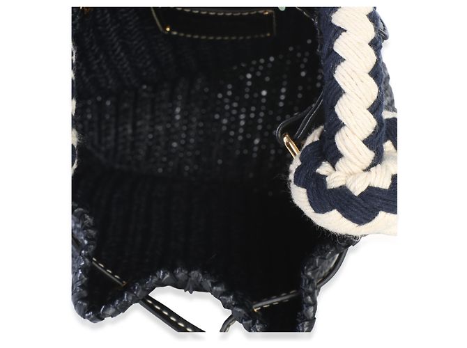 Prada Mini Borsa Secchiello in Crochet Effetto Raphia Nero con Coulisse - vista 5