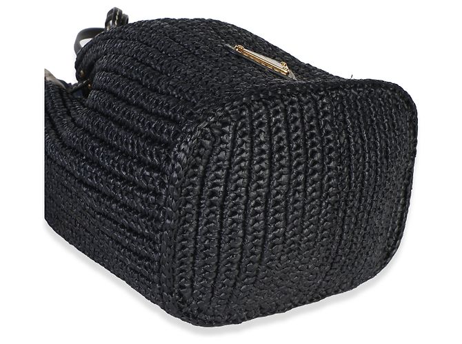 Prada Mini Borsa Secchiello in Crochet Effetto Raphia Nero con Coulisse - vista 7
