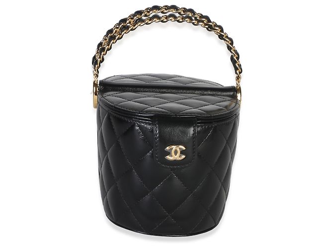 Borsa vanity Chanel in pelle di vitello matelassé lucida nera con doppio manico superiore - vista 4