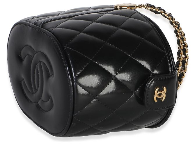 Borsa vanity Chanel in pelle di vitello matelassé lucida nera con doppio manico superiore - vista 6