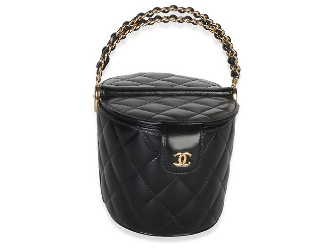 Borsa vanity Chanel in pelle di vitello matelassé lucida nera con doppio manico superiore - vista 8