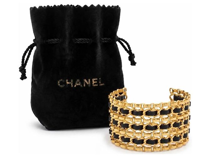 Chanel Bracciale Cuff Pelle e Oro - vista 2