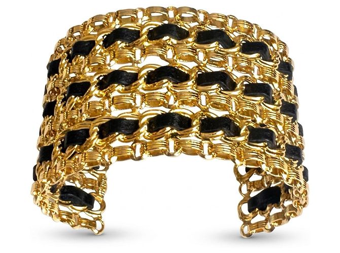 Chanel Bracciale Cuff Pelle e Oro - vista 4