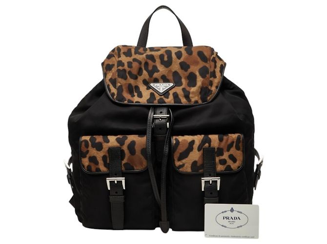 Prada Triangle Logo Plate Tessuto Leopard Rucksack - Ansicht 12