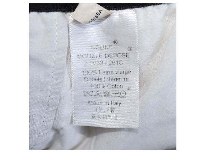 Céline Celine weite Hose aus Wolle in Anthrazitgrau mit Logo-Bund - Ansicht 6