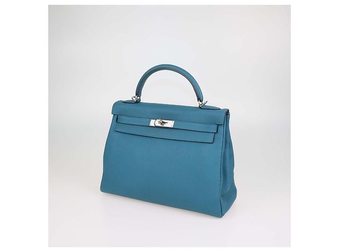 Hermès Borsa Hermes Kelly Retourne 32 in pelle Togo Vert Bosphore con hardware Palladium - vista 2