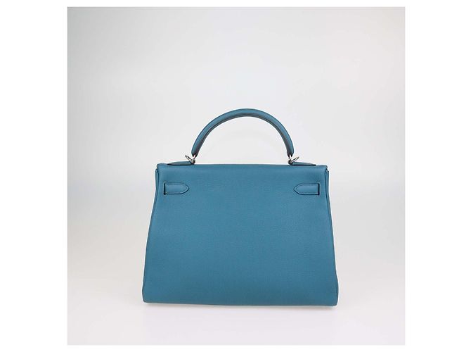 Hermès Borsa Hermes Kelly Retourne 32 in pelle Togo Vert Bosphore con hardware Palladium - vista 3