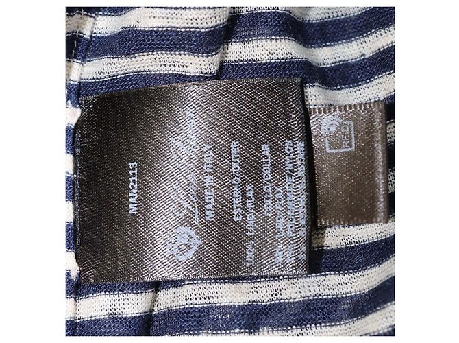 Loro Piana Polo a righe in lino blu navy e beige chiaro - vista 6