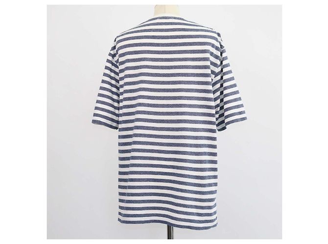 T-shirt girocollo a righe in cotone e lino blu e bianco Loro Piana - vista 3