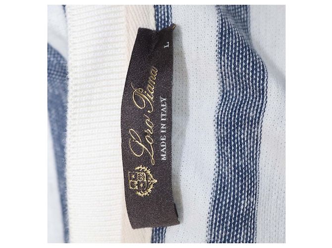 T-shirt girocollo a righe in cotone e lino blu e bianco Loro Piana - vista 5