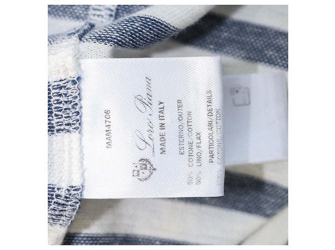 T-shirt girocollo a righe in cotone e lino blu e bianco Loro Piana - vista 6