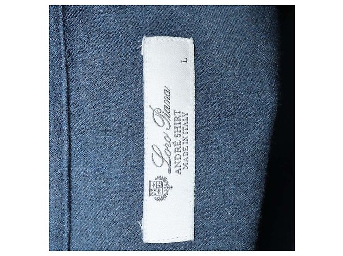 Camicia a maniche lunghe con bottoni Andre in cotone blu navy Loro Piana - vista 5