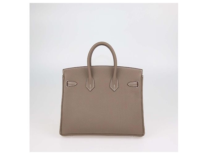 Hermès Borsa Birkin 25 Hermes in pelle Togo Etoupe con hardware in Palladio - vista 3
