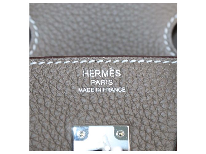 Hermès Borsa Birkin 25 Hermes in pelle Togo Etoupe con hardware in Palladio - vista 5