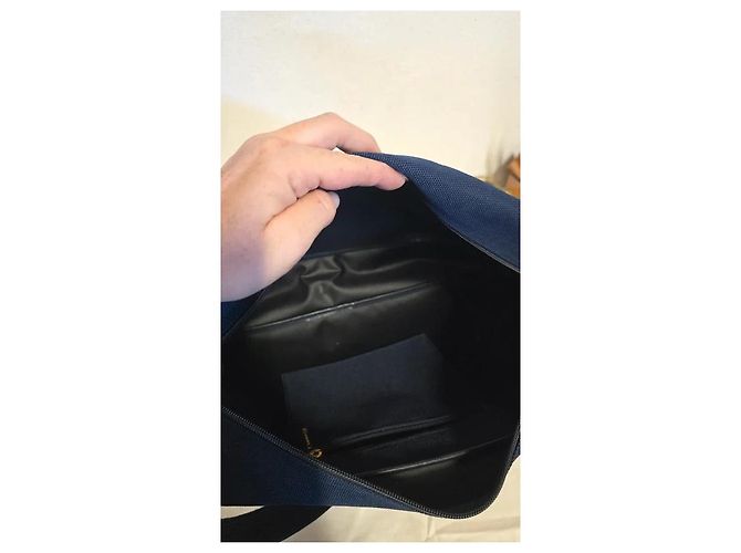 Longchamp Borsa a tracolla in tela e pelle blu navy - vista 11