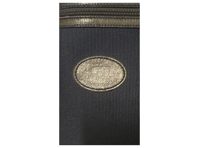 Longchamp Borsa a tracolla in tela e pelle blu navy - vista 3