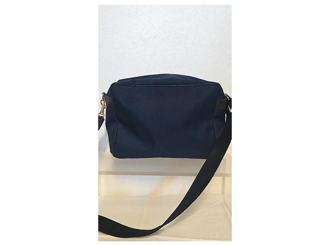 Longchamp Borsa a tracolla in tela e pelle blu navy - vista 7