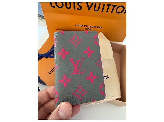 Louis Vuitton Monogram Card Holder - Pink & Grey Leather - view 2