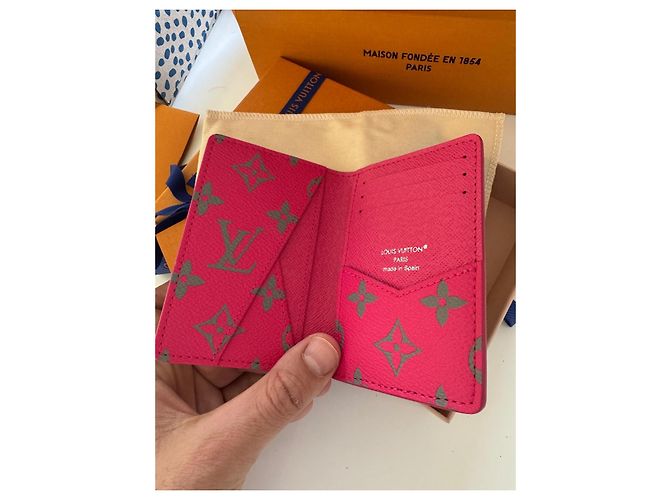 Louis Vuitton Monogram Card Holder - Pink & Grey Leather - view 3