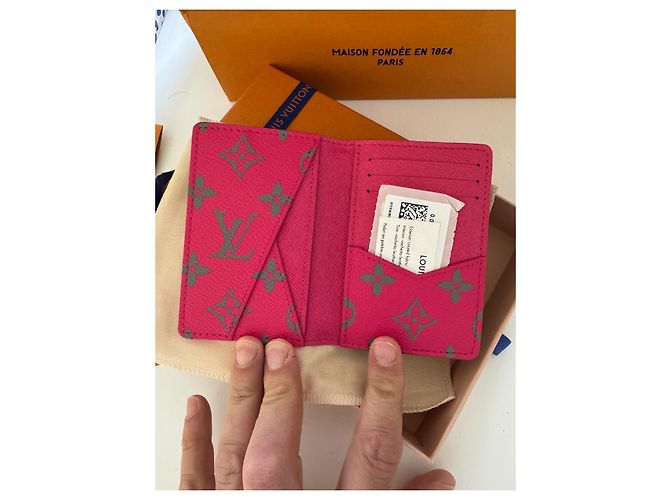 Louis Vuitton Monogram Card Holder - Pink & Grey Leather - view 5
