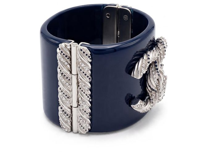 Bracciale Rigido Chanel 13P in Lucite Blu Navy e Cristalli - vista 5