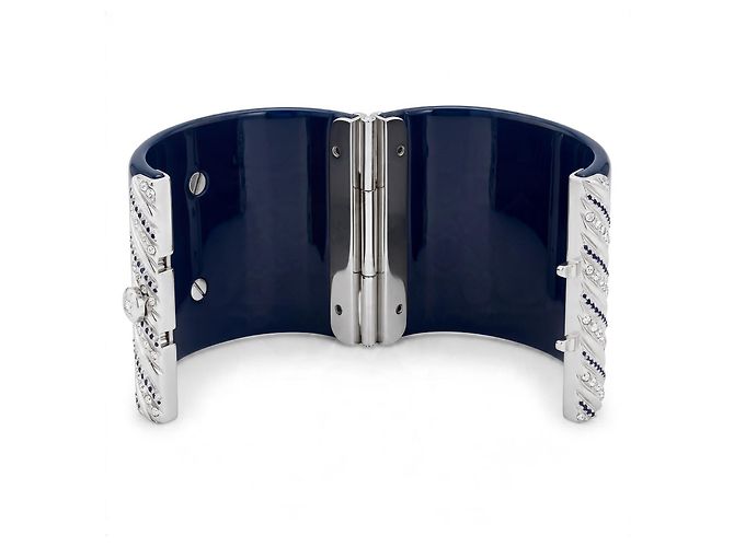 Bracciale Rigido Chanel 13P in Lucite Blu Navy e Cristalli - vista 6