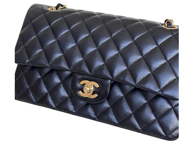 Chanel Classic Double Flap Medium Nero Pelle Agnello - vista 2