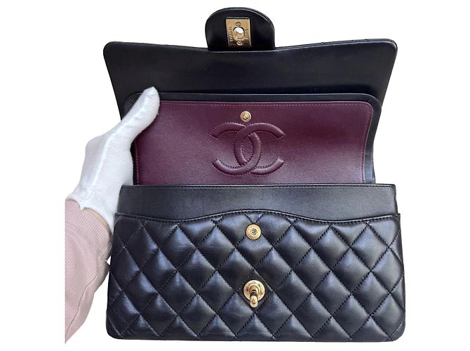 Chanel Classic Double Flap Medium Nero Pelle Agnello - vista 3