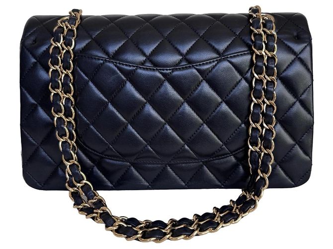 Chanel Classic Double Flap Medium Nero Pelle Agnello - vista 5
