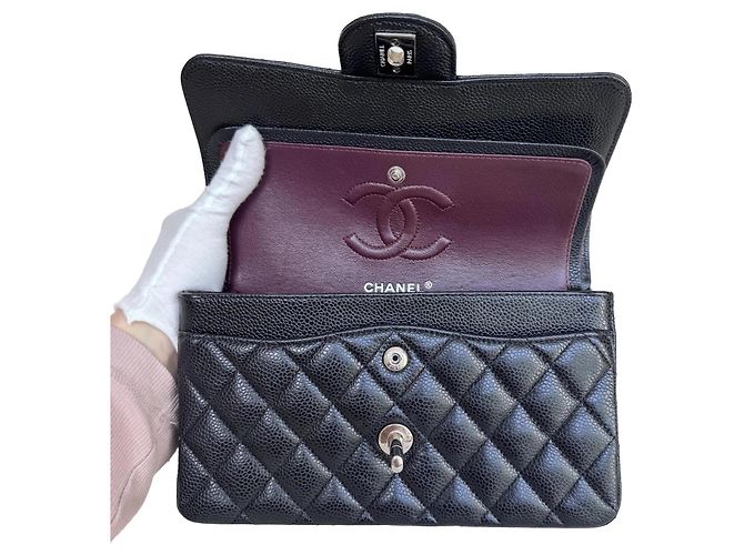 Chanel Classic Double Flap Small Caviar Nero Argento - vista 11