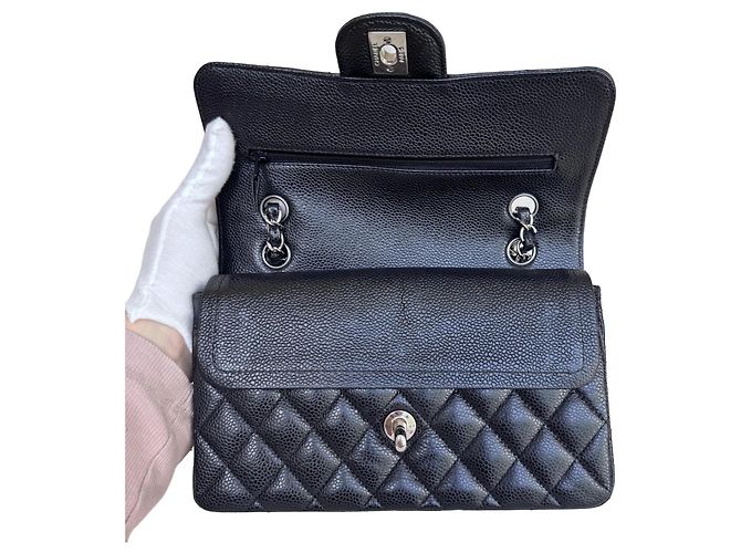 Chanel Classic Double Flap Small Caviar Nero Argento - vista 12