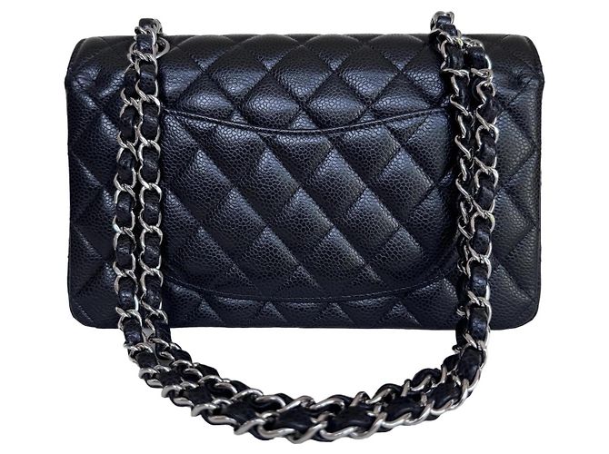 Chanel Classic Double Flap Small Caviar Nero Argento - vista 13