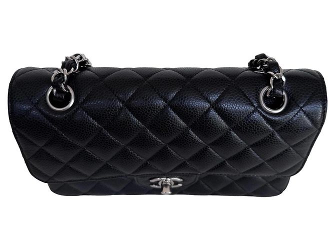 Chanel Classic Double Flap Small Caviar Nero Argento - vista 7