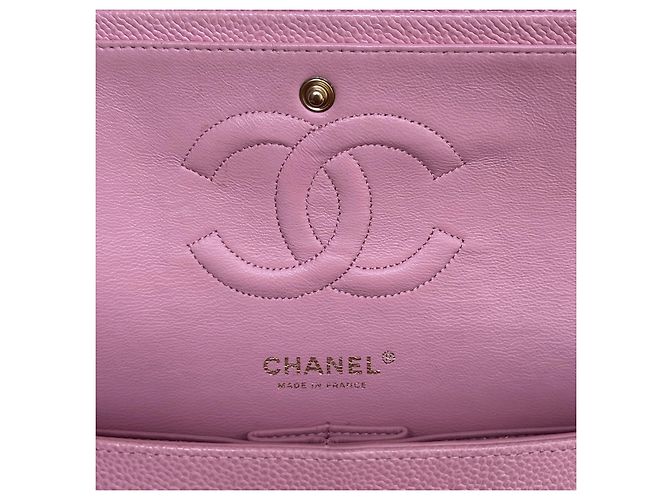 Borsa Chanel Classic Double Flap Medium Caviar Rosa Sakura - vista 14