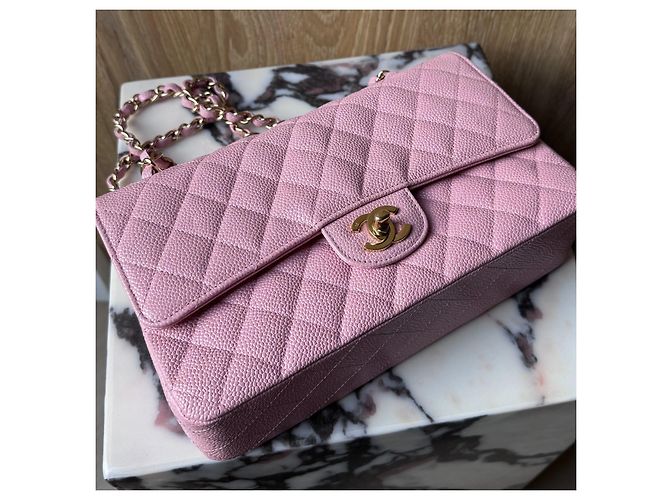 Borsa Chanel Classic Double Flap Medium Caviar Rosa Sakura - vista 3