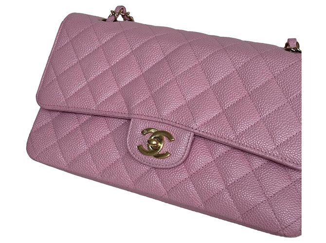 Borsa Chanel Classic Double Flap Medium Caviar Rosa Sakura - vista 4