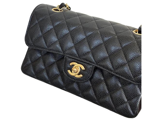 Chanel Classic Double Flap Small Caviar Nero Oro - vista 7