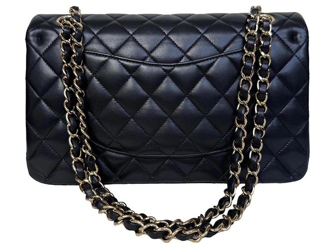 Borsa Chanel Classic Double Flap Medium Pelle d'Agnello Nera - vista 5