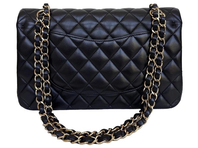 Chanel Classic Double Flap Medium Nero Pelle Agnello Oro - vista 3
