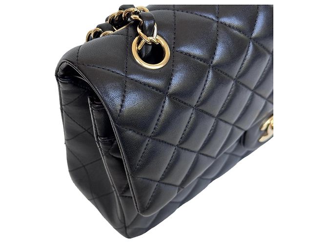 Chanel Classic Double Flap Medium Nero Pelle Agnello Oro - vista 8