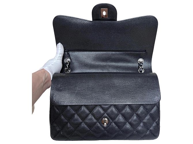 Chanel Classic Double Flap Jumbo Pelle Agnello Nero Argento - vista 4