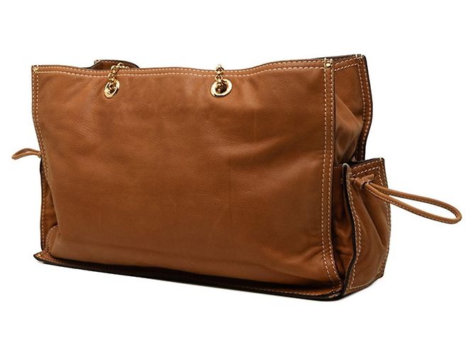 Borsa shopper Loewe in pelle marrone con logo e catena - vista 2