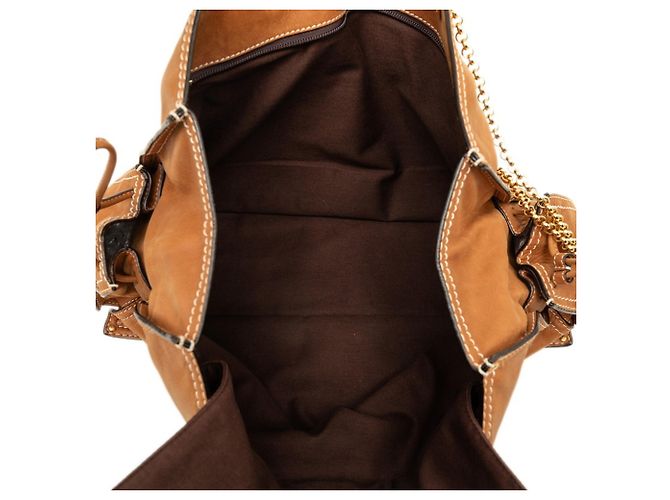 Borsa shopper Loewe in pelle marrone con logo e catena - vista 4