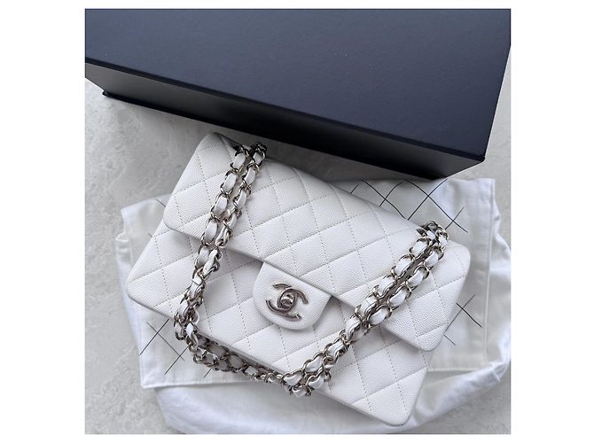 Borsa Chanel Classic Double Flap Small Caviar Bianco - vista 14